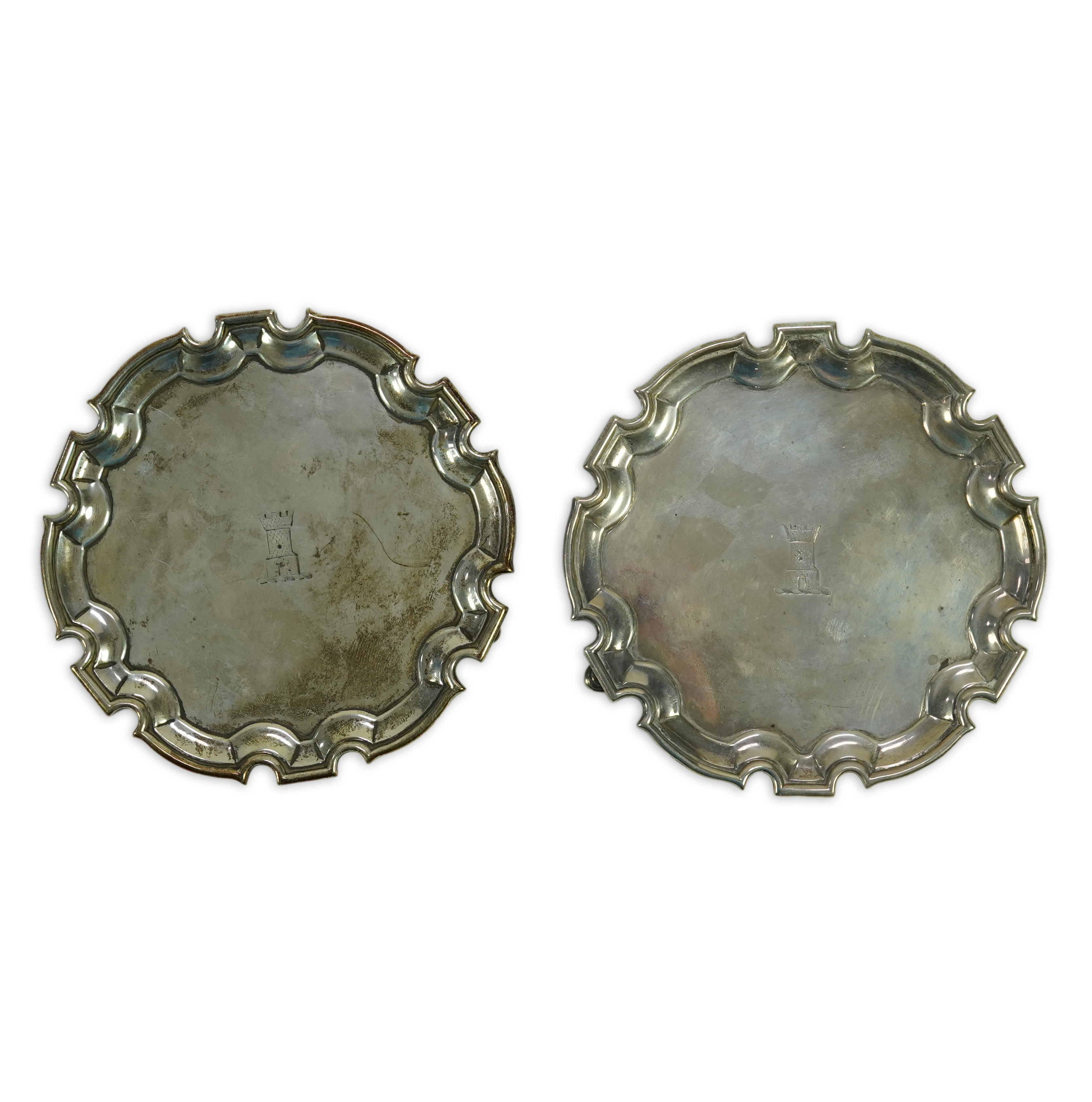 A pair of George II silver waiters, by John Swift